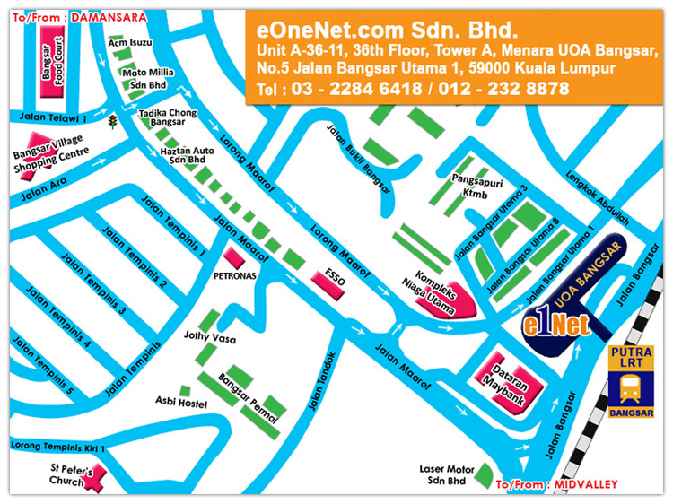 Malaysia - Marketing Bangsar Office, Kuala Lumpur - eOneNet.com internet marketing office map